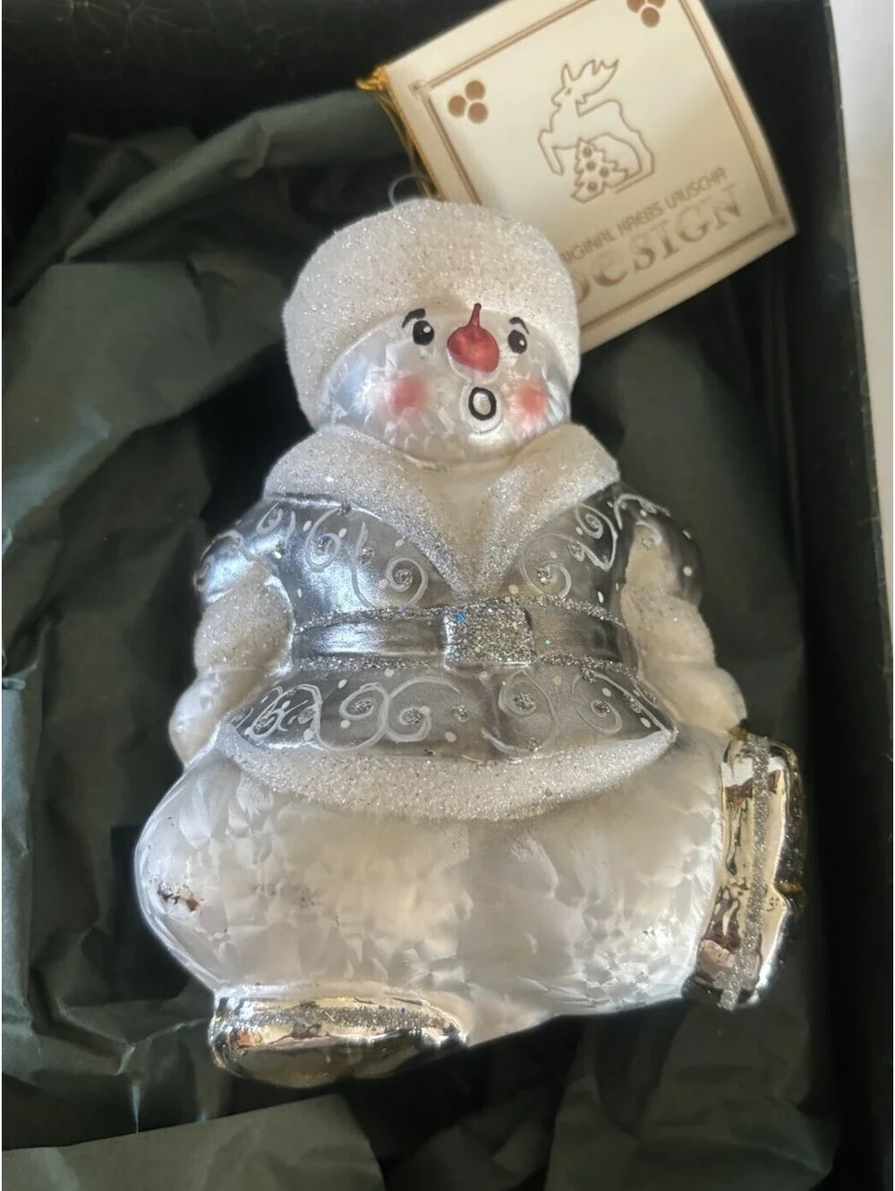 Krebs Lauscha Mouth Blown Glass Snowman Christmas Ornament Germany VTG